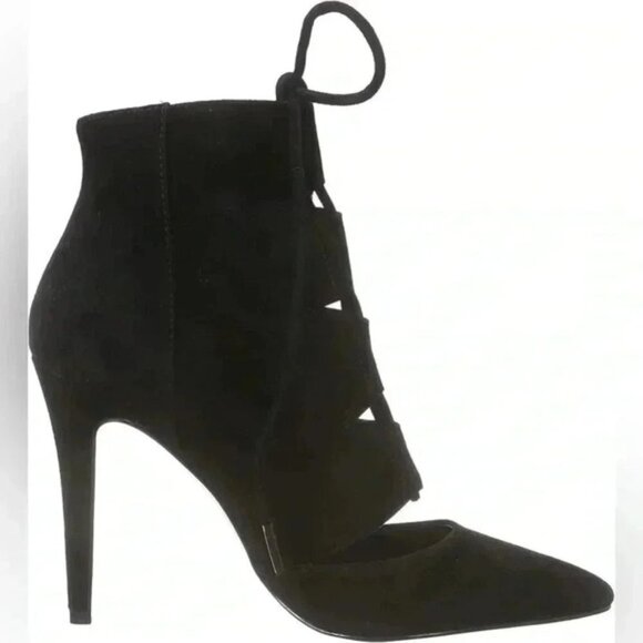 Aldo Eraede Lace Up Stiletto Ankle Boots Cut Out Black Suede 7.5 - Picture 3 of 16